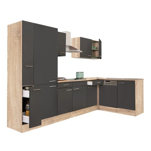 Yorki 310 sarok konyhabútor sonoma tölgy korpusz,selyemfényű antracit fronttal polcos szekrénnyel