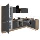 Yorki 310 sarok konyhabútor sonoma tölgy korpusz,selyemfényű antracit front alsó sütős elemmel alulagyasztós hűtős szekrénnyel