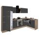Yorki 310sarok konyhabútor sonoma tölgy korpusz,selyemfényű antracit front alsó sütős elemmel felülfagyasztós hűtős szekrénnyel
