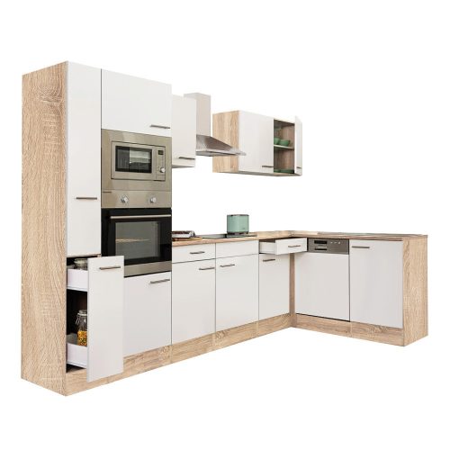 Yorki 310 sarok konyhabútor sonoma tölgy korpusz,selyemfényű fehér fronttal