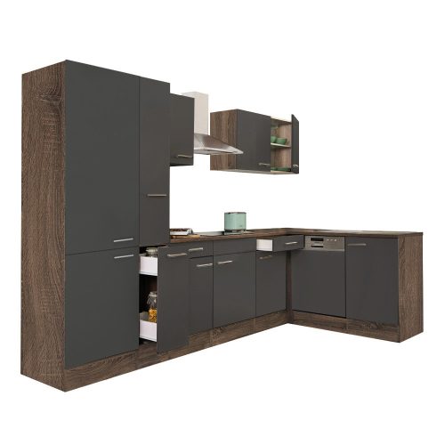Yorki 310 sarok konyhabútor yorki tölgy korpusz,selyemfényű antracit fronttal polcos szekrénnyel