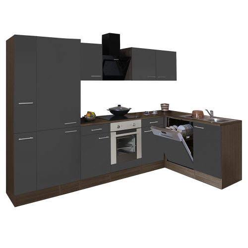Yorki 310 sarok konyhabútor yorki tölgy korpusz,selyemfényű antracit front alsó sütős elemmel polcos szekrénnyel