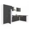 Yorki 340 sarok konyhabútor fehér korpusz,selyemfényű antracit fronttal polcos szekrénnyel és felülfagyasztós hűtős szekrénnyel