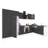 Yorki 340 sarok konyhabútor fehér korpusz,selyemfényű antracit front alsó sütős elemmel polcos szekrénnyel, felülfagyasztós hűtős szekrénnyel