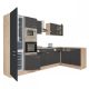 Yorki 340 sarok konyhabútor sonoma tölgy korpusz,selyemfényű antracit fronttal alulagyasztós hűtős szekrénnyel