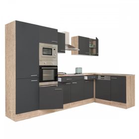 Yorki 340 sarok konyhabútor sonoma tölgy korpusz,selyemfényű antracit fronttal polcos szekrénnyel