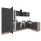 Yorki 340 sarok konyhabútor sonoma tölgy korpusz,selyemfényű antracit front alsó sütős elemmel polcos szekrénnyel, alulfagyasztós hűtős szekrénnyel
