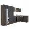 Yorki 370 sarok konyhabútor yorki tölgy korpusz,selyemfényű antracit fronttal polcos szekrénnyel és felülfagyasztós hűtős szekrénnyel