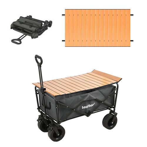 Összecsukható prémium kerti strandkocsi asztallal szürke