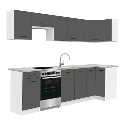 Praktik 270 sarok konyhabútor fehér korpusz, antracit front