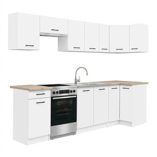 Praktik 270 sarok konyhabútor fehér korpusz, fehér front