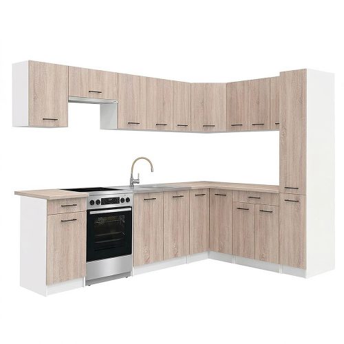 Praktik 360 sarok konyhabútor fehér korpusz, sonoma tölgy front