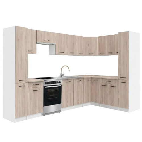 Praktik 390 sarok konyhabútor fehér korpusz, sonoma tölgy front