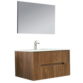 Trent Fürdőszobabútor 100 cm kerámia mosdóval (2 fiókos) tükörrel 60x100 cm sunset tölgy