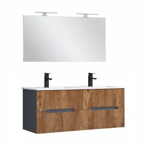 Trent Fürdőszobabútor 120 cm kerámia mosdóval tükörrel 60x120 cm antracit szürke-sunset tölgy