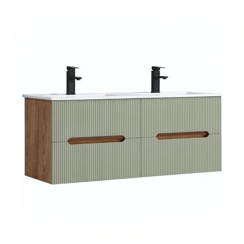 Trent 120 alsó fürdőszobabútor kerámia mosdóval (4 fiókos) sunset tölgy-olivazöld