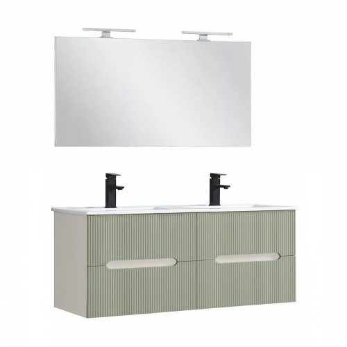 Trent Fürdőszobabútor 120 cm kerámia mosdóval tükörrel 60x120 cm fehér-olivazöld