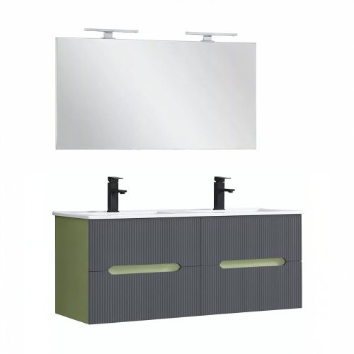 Trent Fürdőszobabútor 120 cm kerámia mosdóval tükörrel 60x120 cm pisztáciazöld-antracit szürke