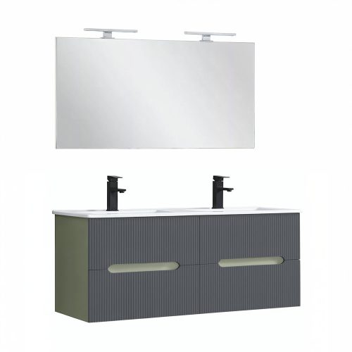 Trent Fürdőszobabútor 120 cm kerámia mosdóval tükörrel 60x120 cm olivazöld-antracit szürke