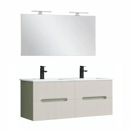 Trent Fürdőszobabútor 120 cm kerámia mosdóval tükörrel 60x120 cm olivazöld-fehér