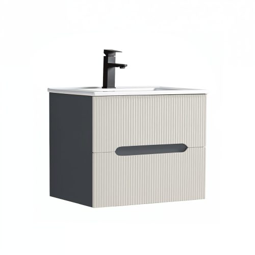 Trent 60 alsó fürdőszobabútor kerámia mosdóval (2 fiókos) antracit szürke-fehér