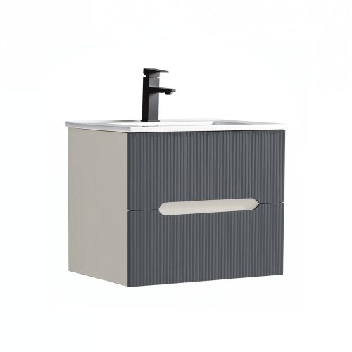 Trent 60 alsó fürdőszobabútor kerámia mosdóval (2 fiókos) fehér-antracit szürke