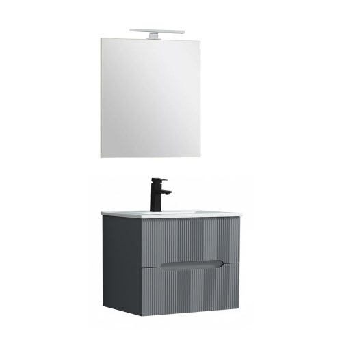 Trent Fürdőszobabútor 60 cm kerámia mosdóval (2 fiókos) tükörrel 60x80 cm antracit szürke
