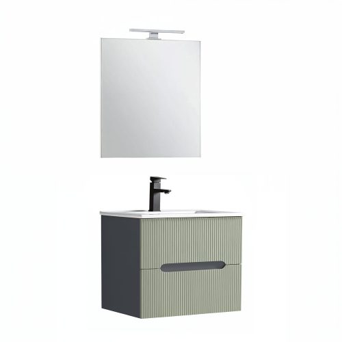 Trent Fürdőszobabútor 60 cm kerámia mosdóval (2 fiókos) tükörrel 60x80 cm antracit szürke-olivazöld