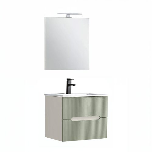 Trent Fürdőszobabútor 60 cm kerámia mosdóval (2 fiókos) tükörrel 60x80 cm fehér-olivazöld