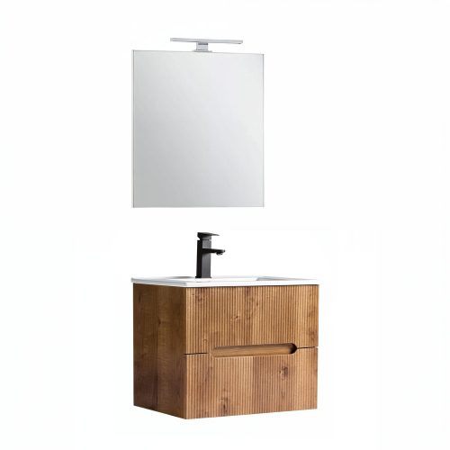 Trent Fürdőszobabútor 60 cm kerámia mosdóval (2 fiókos) tükörrel 60x80 cm sunset tölgy