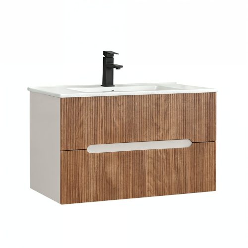 Trent 80 alsó fürdőszobabútor kerámia mosdóval (2 fiókos) fehér-sunset tölgy