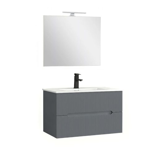 Trent Fürdőszobabútor 80 cm kerámia mosdóval (2 fiókos) tükörrel 60x80 cm antracit szürke