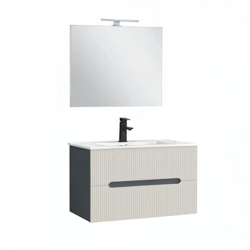 Trent Fürdőszobabútor 80 cm kerámia mosdóval (2 fiókos) tükörrel 60x80 cm antracit szürke-fehér
