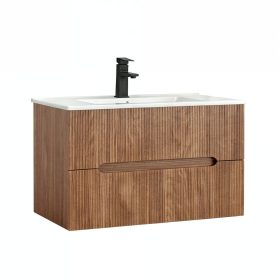 Trent 80 alsó fürdőszobabútor kerámia mosdóval 2 fiókos, sunset tölgy