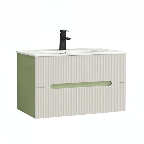 Trent 80 alsó fürdőszobabútor kerámia mosdóval (2 fiókos) pisztáciazöld-fehér