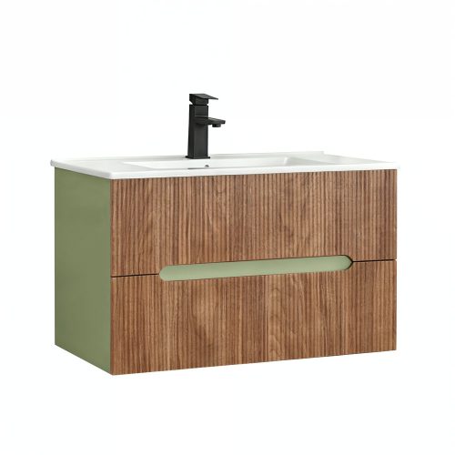 Trent 80 alsó fürdőszobabútor kerámia mosdóval (2 fiókos) pisztáciazöld-sunset tölgy