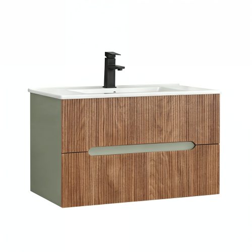 Trent 80 alsó fürdőszobabútor kerámia mosdóval (2 fiókos) olivazöld-sunset tölgy