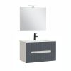 Trent Fürdőszobabútor 80 cm kerámia mosdóval (2 fiókos) tükörrel 60x80 cm fehér-antracit szürke