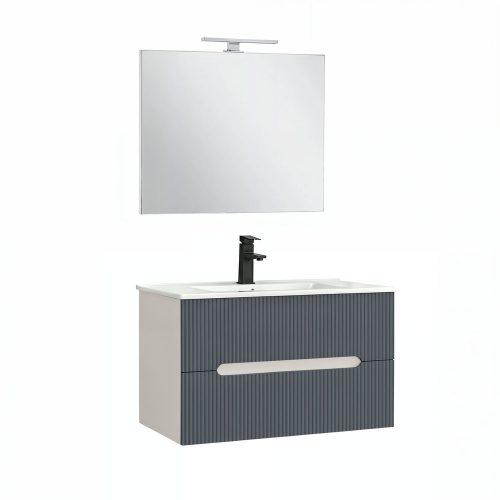 Trent Fürdőszobabútor 80 cm kerámia mosdóval (2 fiókos) tükörrel 60x80 cm fehér-antracit szürke