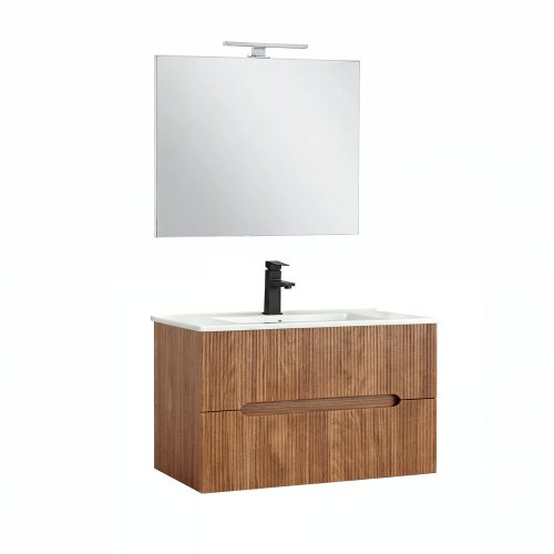 Trent Fürdőszobabútor 80 cm kerámia mosdóval (2 fiókos) tükörrel 60x80 cm sunset tölgy