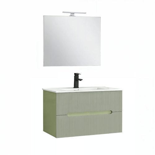 Trent Fürdőszobabútor 80 cm kerámia mosdóval (2 fiókos) tükörrel 60x80 cm pisztáciazöld-olivazöld