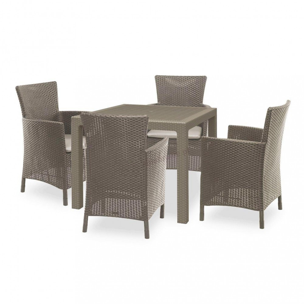 Produse temporar indisponibile - Curver Set de mobilier de grădină Quartet cu 4 locuri, culoare cappuccino, cu pernă nisip